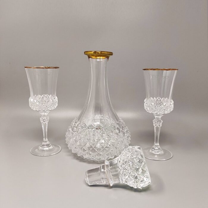 crystal decanter with 2 crystal glasses italy 1960s set of 3 2