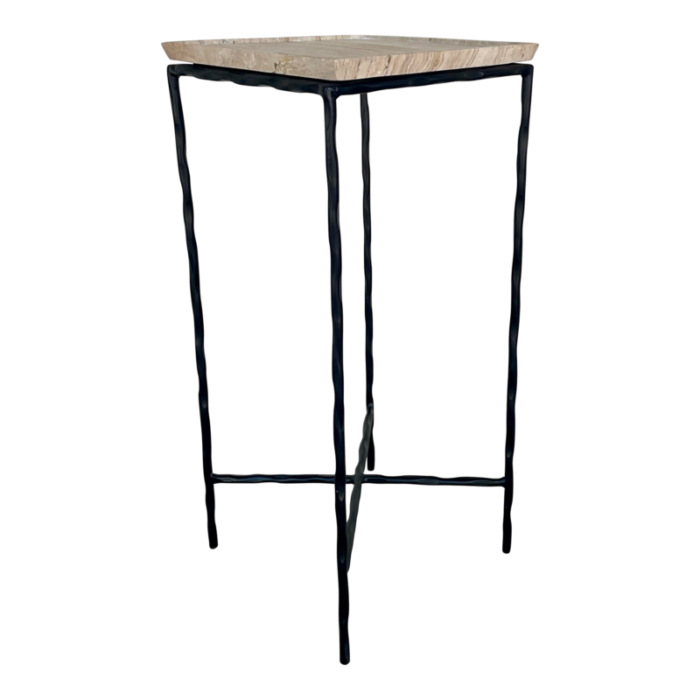 currey and company organic modern travertine and iron boyles side table 0157