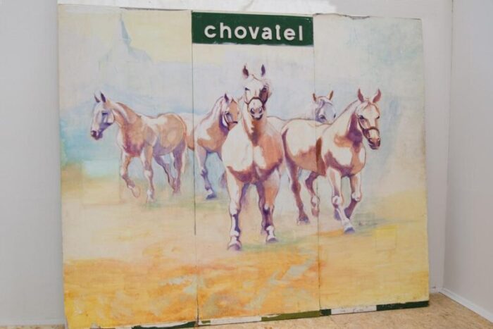 czechoslovak artist horses 1970s large acrylic on canvas 3281