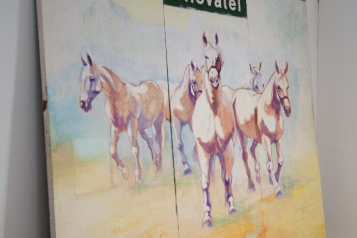 czechoslovak artist horses 1970s large acrylic on canvas 3765