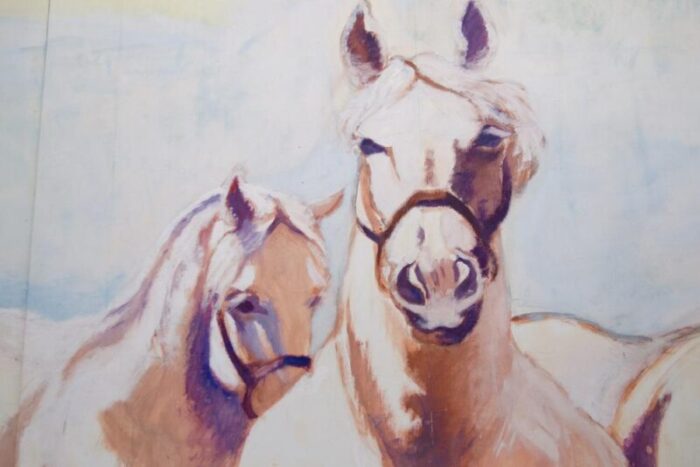 czechoslovak artist horses 1970s large acrylic on canvas 7765