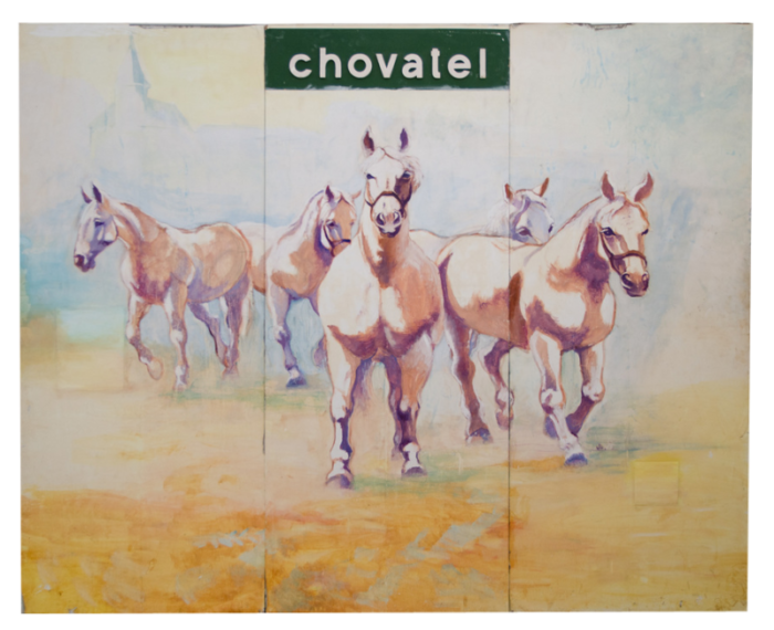 czechoslovak artist horses 1970s large acrylic on canvas 8753