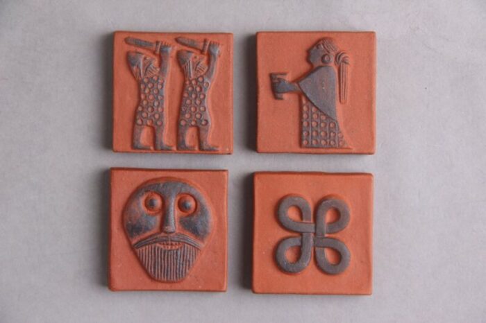 danish ceramics tiles with viking motifs from thyssen 1960s set of 4 1