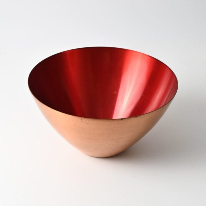 danish copper and red enamel bowl from corona 1960s 6