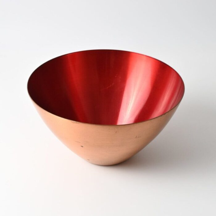 danish copper and red enamel bowl from corona 1960s 7