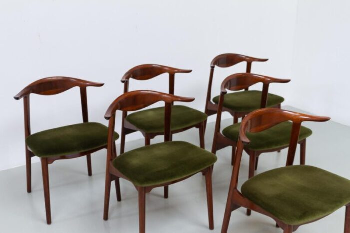 danish modern mahogany cowhorn chairs 1940s set of 6 0231