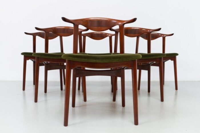 danish modern mahogany cowhorn chairs 1940s set of 6 2718