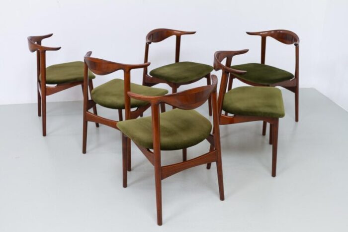 danish modern mahogany cowhorn chairs 1940s set of 6 3116