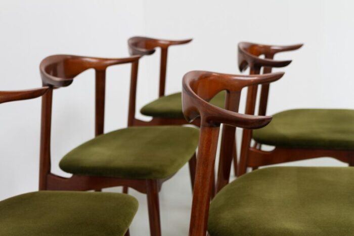 danish modern mahogany cowhorn chairs 1940s set of 6 3298