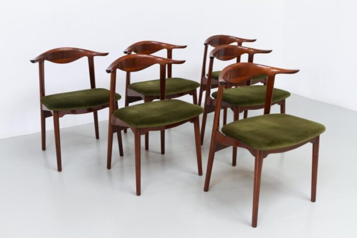 danish modern mahogany cowhorn chairs 1940s set of 6 3869