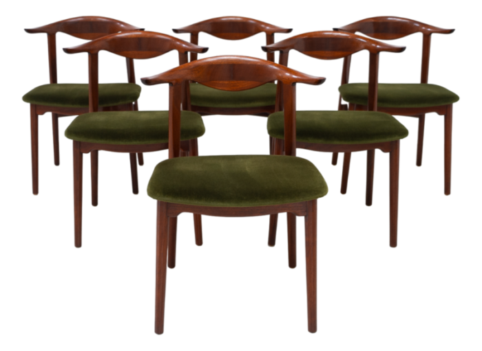 danish modern mahogany cowhorn chairs 1940s set of 6 6281