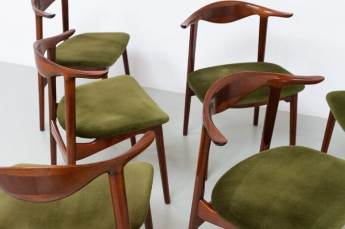 danish modern mahogany cowhorn chairs 1940s set of 6 7421