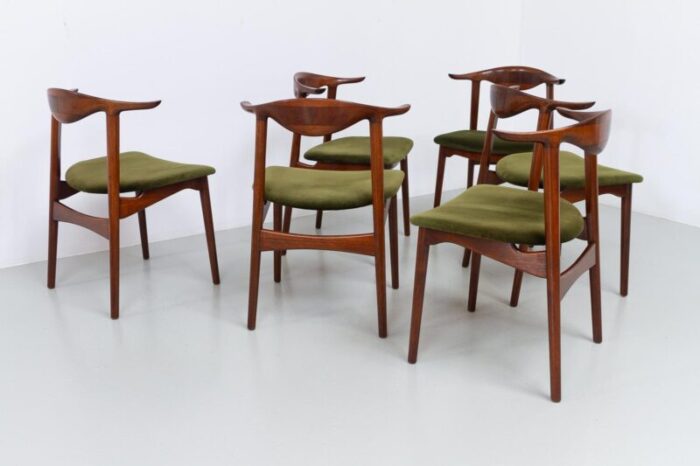 danish modern mahogany cowhorn chairs 1940s set of 6 7816