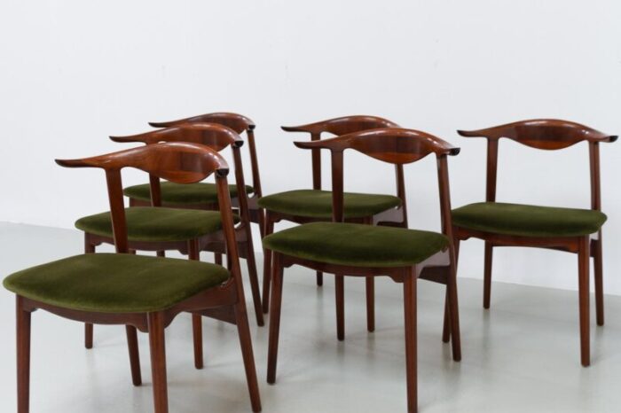 danish modern mahogany cowhorn chairs 1940s set of 6 8657