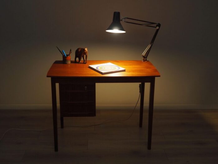 danish teak desk with lamp 1970s 4025