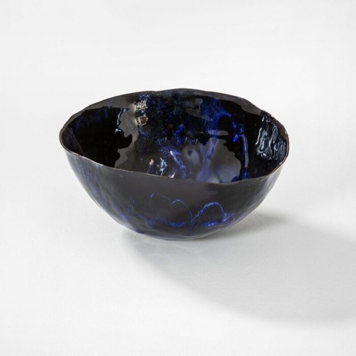 decorative bowl in blue glazed ceramic by fausto melotti 1965 1