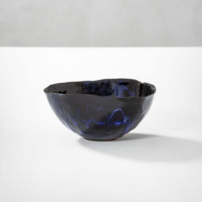 decorative bowl in blue glazed ceramic by fausto melotti 1965 2