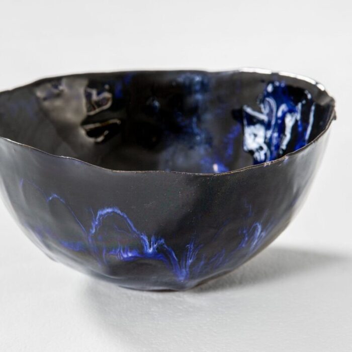 decorative bowl in blue glazed ceramic by fausto melotti 1965 3