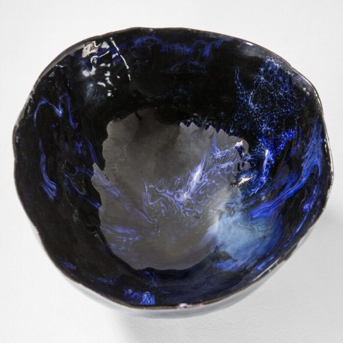 decorative bowl in blue glazed ceramic by fausto melotti 1965 5