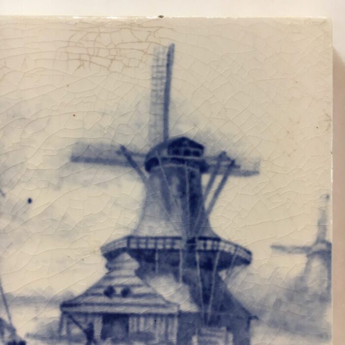 delft windmill scene hand painted porcelain tile 0735