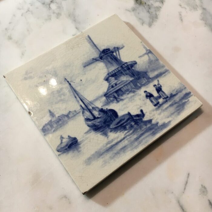 delft windmill scene hand painted porcelain tile 3364