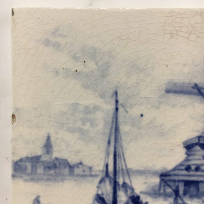 delft windmill scene hand painted porcelain tile 9236