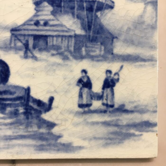 delft windmill scene hand painted porcelain tile 9686