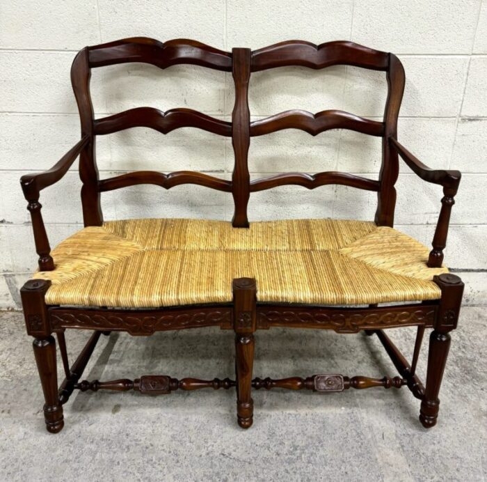 design toscano french country style mahogany rush seat settee bench 0080