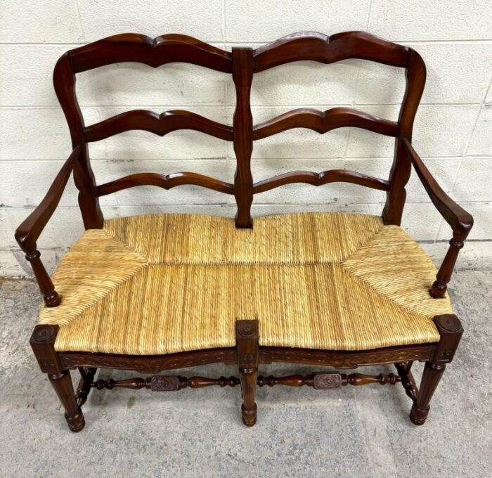 design toscano french country style mahogany rush seat settee bench 1212