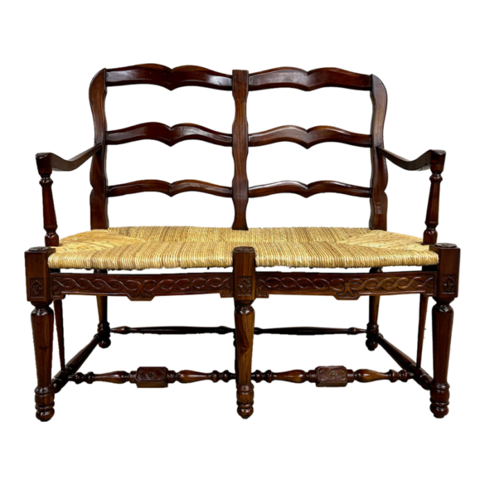 design toscano french country style mahogany rush seat settee bench 6307