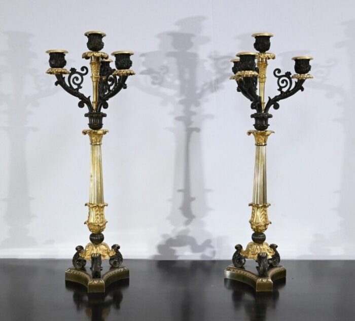 double patina bronze candlesticks early 19th century set of 2 1