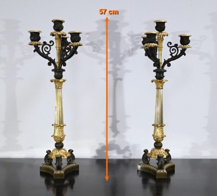 double patina bronze candlesticks early 19th century set of 2 2