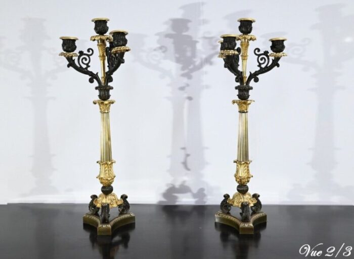 double patina bronze candlesticks early 19th century set of 2 20