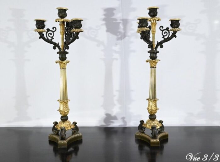 double patina bronze candlesticks early 19th century set of 2 21