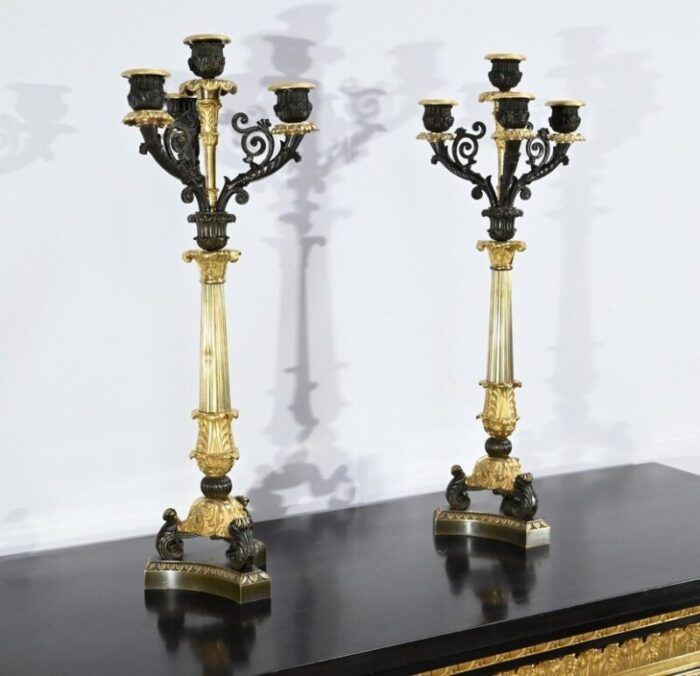 double patina bronze candlesticks early 19th century set of 2 3