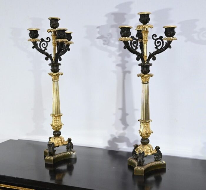 double patina bronze candlesticks early 19th century set of 2 4