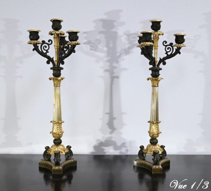 double patina bronze candlesticks early 19th century set of 2 5