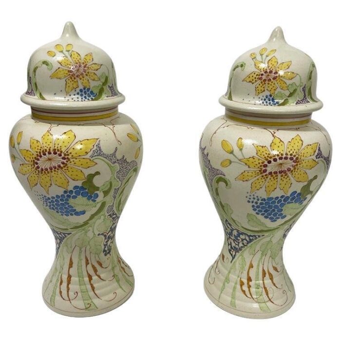 dutch lidded vases from ivora gouda pottery 1915 set of 2 1