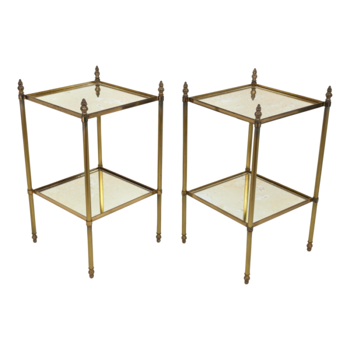 early 1900s pair of french art deco fluted brass square cocktail tables 1248