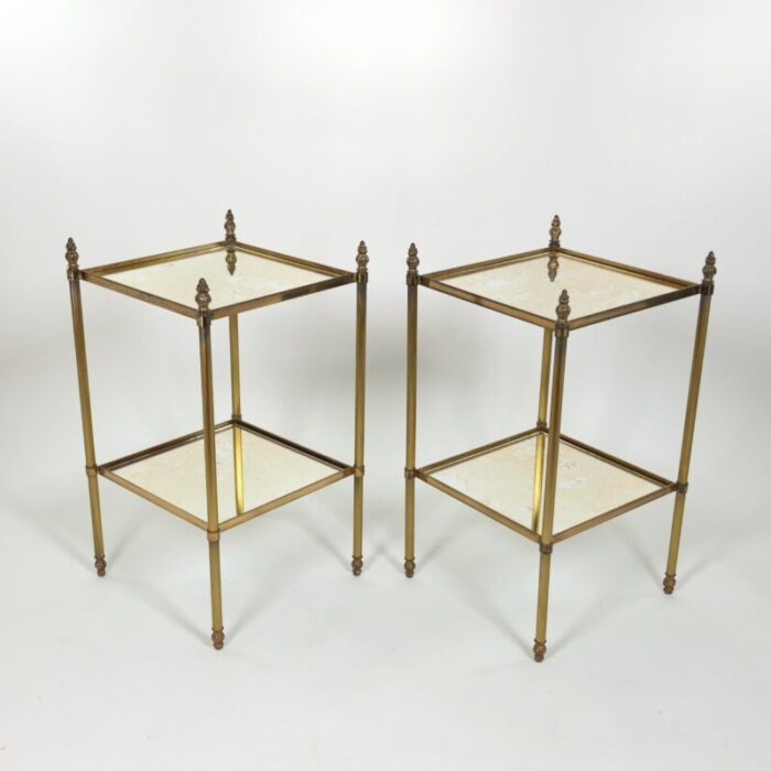 early 1900s pair of french art deco fluted brass square cocktail tables 3668