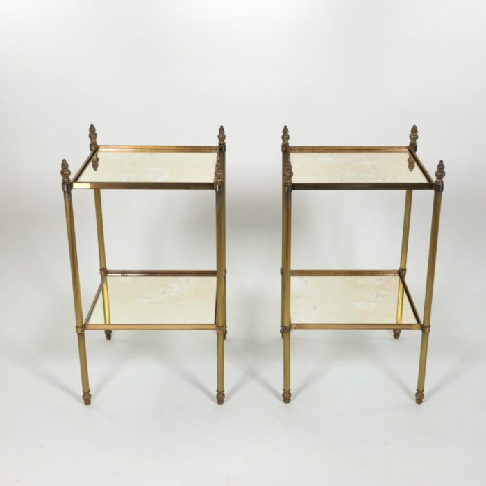 early 1900s pair of french art deco fluted brass square cocktail tables 3700