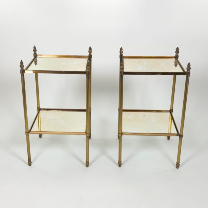 early 1900s pair of french art deco fluted brass square cocktail tables 8019