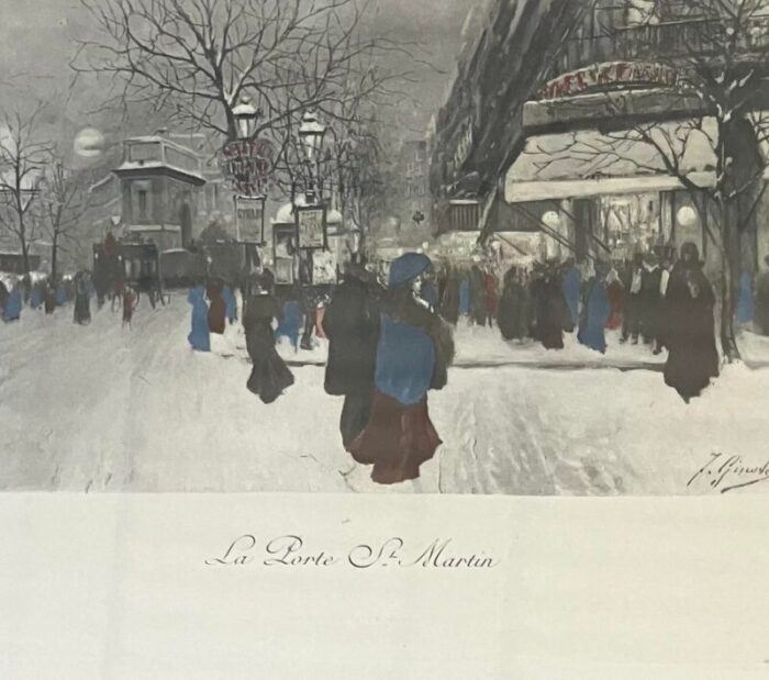 early 1900s paris street scene hand colored lithograph by f guisto framed 2045