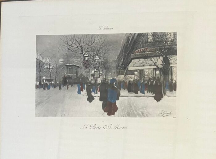 early 1900s paris street scene hand colored lithograph by f guisto framed 9259