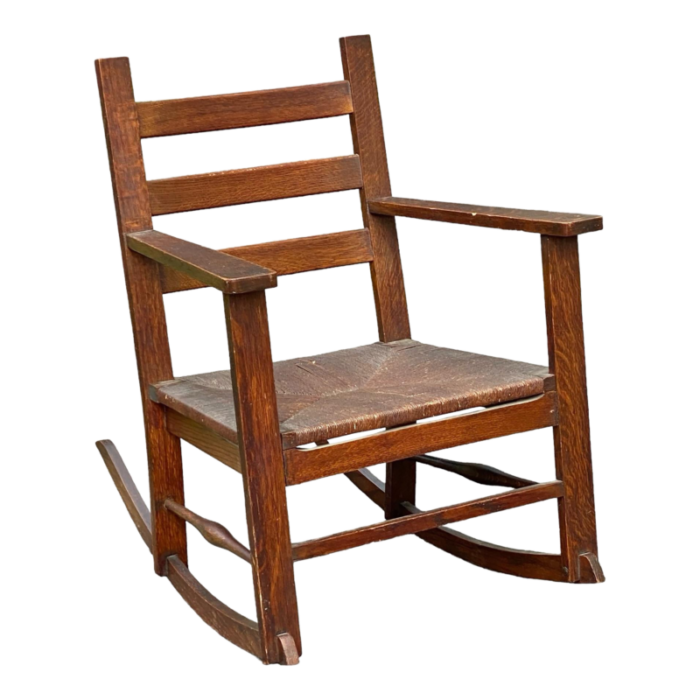 early 20th century antique arts and crafts mission oak rabbit ear rocking chair with paddle arms 6560