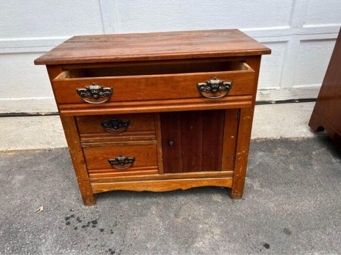 early 20th century antique oak wash stand cabinet 0271