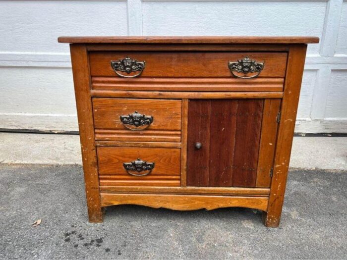 early 20th century antique oak wash stand cabinet 0368