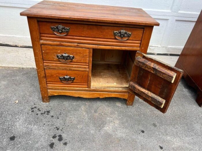 early 20th century antique oak wash stand cabinet 0645