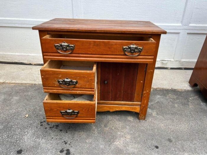 early 20th century antique oak wash stand cabinet 3785