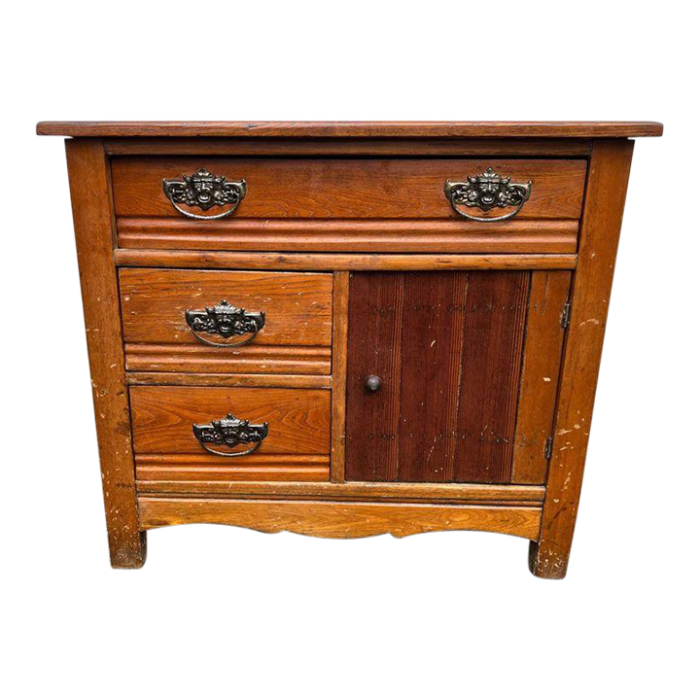 early 20th century antique oak wash stand cabinet 6651